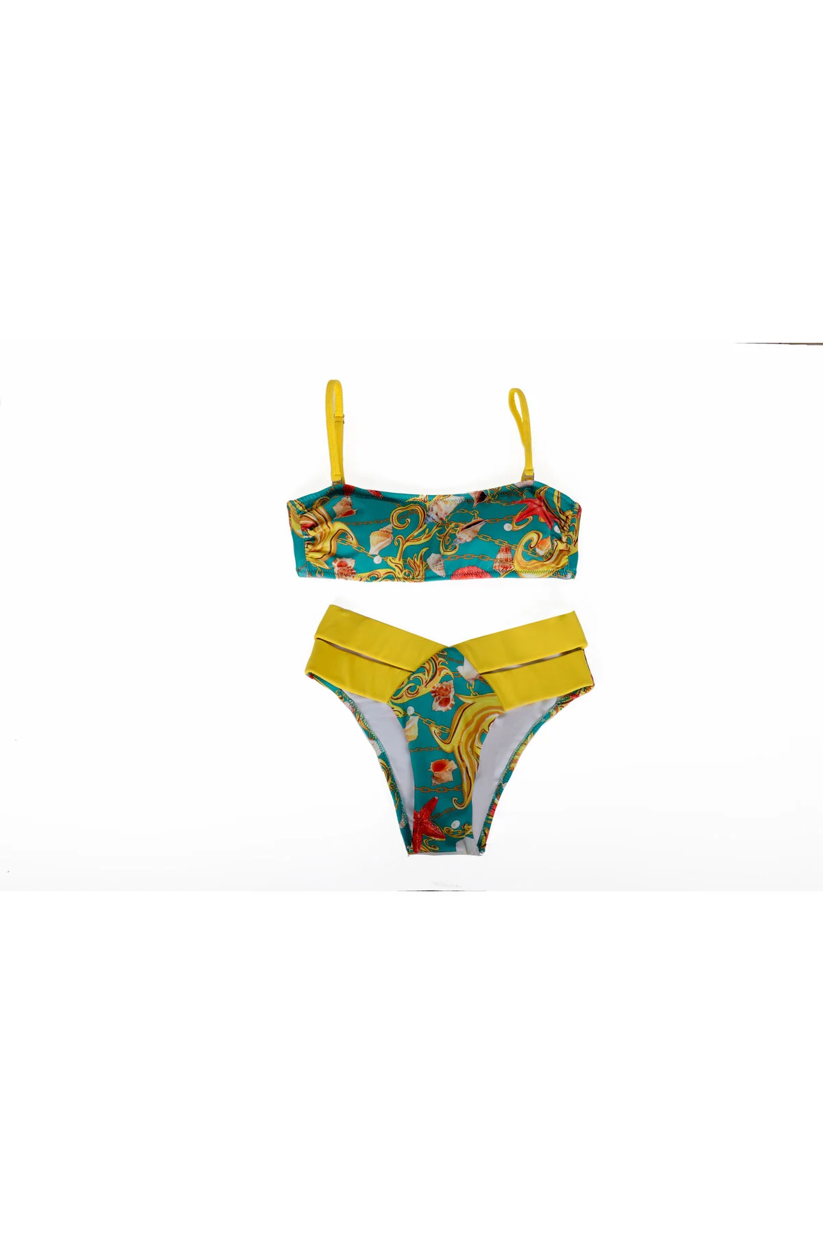3nbe Kadın Bikini Takımı Yeşil Sarı Askılı Pedli Yeşil - Sarı