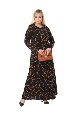 Melsay Butik Siyah Taş Desen Kollu Kadın Uzun Tesettür Elbise Siyah