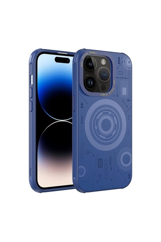 Apple Uyumlu iPhone 14 Pro Max Kılıf Zore Wireless Şarj Özellikli Desenli Hot Kapak Lacivert