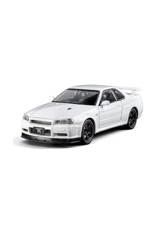 Nissan Skyline Gtr R34 1:24 Diecast Metal Model Araba Koleksiyon Sesli Işıklı Beyaz