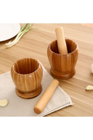 Monyee Büyük Boy Doğal Bambu Sarımsak Defteri - Evcil Pestle Ve Mortar Seti, Sağlıklı Zarf Sökme Aracı, Çok Amaçlı Ev Aletleri Bambu