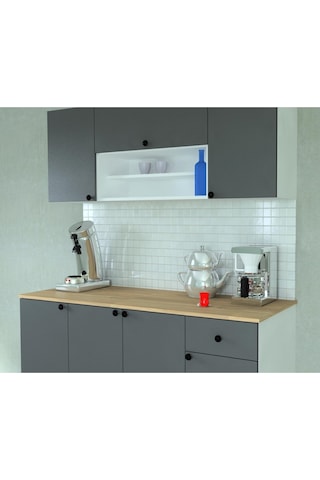 Mobilique Ahşap Mdf Tezgahlı Antrasit Kapaklı Hazır Mutfak 160 CM 600-00-212