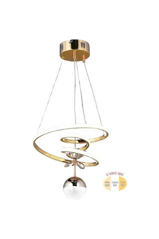Ey-El Tasarım Kaos Mini Tekli Gold 3 Renk Ledli Sarkıt Avize Gold