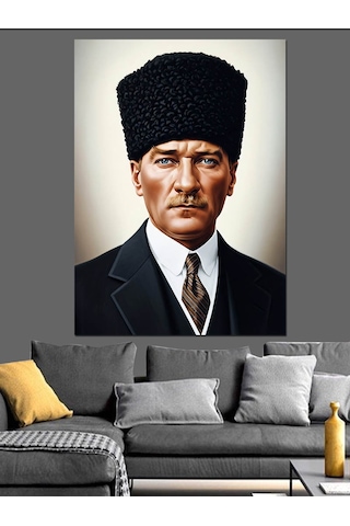 Siyah Arkaplan Atatürk Portresi Dekoratif Kanvas - Mdf Ahşap Tablo