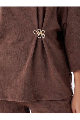 Faik Sönmez Beli Broş Detaylı 3/4 Kol Örme Tunik W27tnk012 Uw27tnk01230 Kahverengi