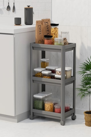 3 Katlı Banyo Raf Ünitesi, Banyo Düzenleyici, Şampuanlık, Gri