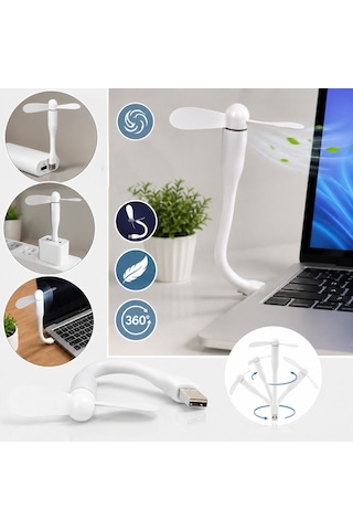 Sl-uf05 Esnek Usb Mini Fan Ofis, Ev, Laptop Ve Seyahat İçin Pratik Sessiz Vantilatör Hafif Taşınabilir Beyaz