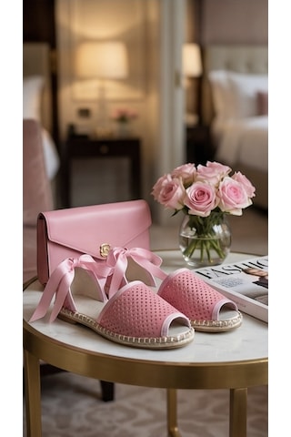Futsishoes Peony Modern Bilekten Bağlama Pembe Hakiki Deri Kadın Espadril