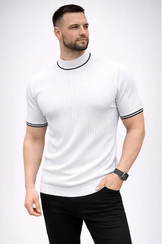 Vexor Erkek Fitilli Triko Dokuma Kısa Kol Tişört Yarım Boğaz Modern Yazlık T-shirt - Beyaz