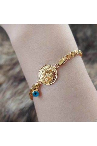 Altınbeyi Reşat Çeyrekli Pullu Zincirli Bileklik Sarı Altın