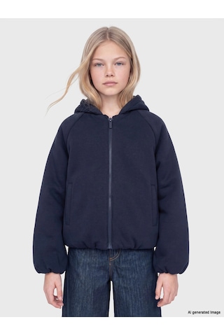 LC Waikiki Lcw Kids Lacivert Kapüşonlu Kız Çocuk Ceket Dark Navy