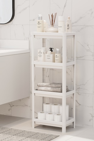 Vesken Beyaz 4 Katlı Banyo Raf Ünitesi Banyo Düzenleyici Şampuanlık Havluluk Dolap Renkli