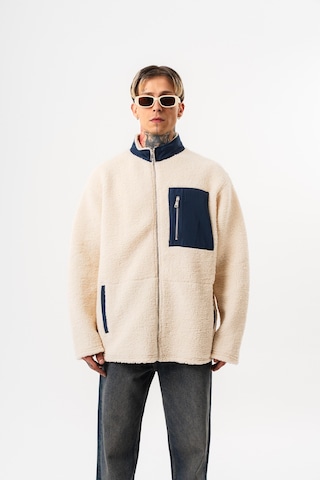 Respire Erkek Zip Oversize Teddy Ceket Ekru