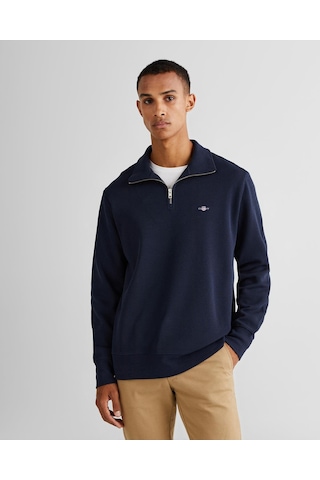 Gant Erkek Lacivert Regular Fit Yarım Fermuarlı Sweatshirt-11552 433-lacivert
