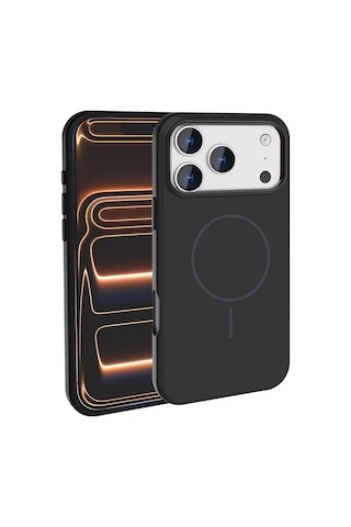 İos Uyumlu İphone 17 Pro Max Kılıf M-safe Şarj Özellikli Kaymaz Silikon Edi Kapak Siyah