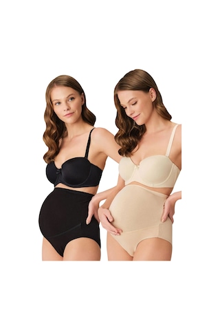 Kadın 2'li Pamuklu Likralı Hamile Lohusa Külot-siyah - Ten Siyah - Ten