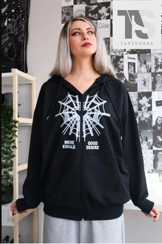 Adrift Örümcek Ağ Desire Sweatshirt Fermuarlı Hırka Siyah