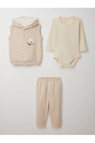 Erkek Bebek Bodyli 3 Lü Takım-15308 Bej