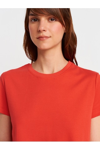 Dilvin 31757 Bisiklet Yaka Dikiş Detaylı T-shirt-kırmızı Kırmızı