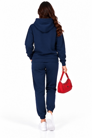 Justas Kadın Lacivert Kapüşonlu Kanguru Cepli 3 İplik Şardonlu Sweatshirt