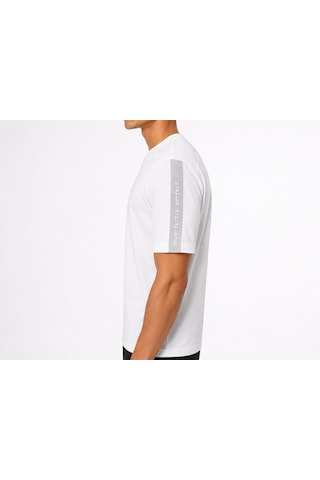 TOMMYLIFE Tommy Life Basic Erkek Tshirt Bisiklet Yaka Kol Detaylı Beyaz 88447