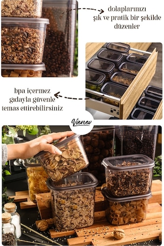 Vienev 36lı Beyaz Sergrfi Etketli Kaşklı Peggy Kare Erzak Bahrt Full Set 8x 1,75, 1,2, 0,55 12x 0,45 Ant Şeffaf