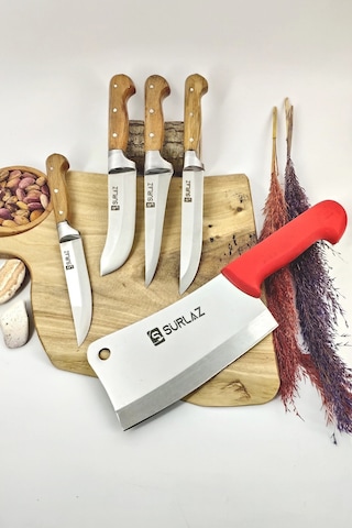 Sürmene 5'li Pro Mutfak Bıçak Seti Kahverengi - Kırmızı