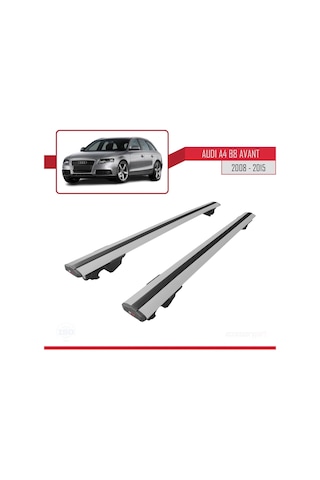 Audi A4 B8 Avant 2008-2015 Arası İle Uyumlu Hook Model Anahtar Kilitli Ara Atkı Tavan Barı Gri