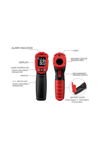 Reedark Habotest Ht641b+ Isı Ölçer -50 600 C, Kişisiz Nesne Yüzeyi Lazer Isı Ölçümü, Mutfak Ve Endüstri, Siyah+kırmızı Pil Yok