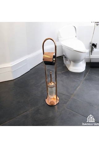 İsaoğlu Yapı Bakır Tuvalet Kağıtlığı Ve Klozet Fırçası Seti Komple Pirinç Materyal Bronz Set Bakır