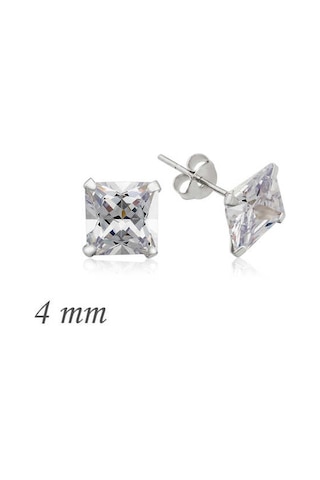 Gümüş Kare Tek Taş Zirkon Küpe - 4 mm