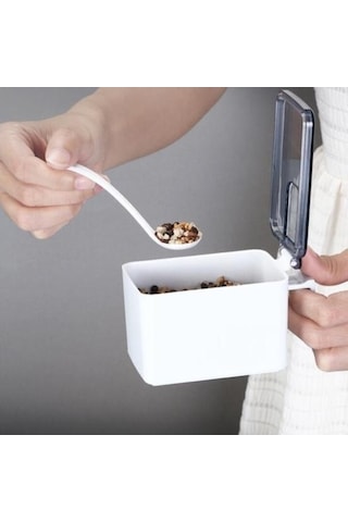 Createtech Mavi Kaşıklı Çeşni Kabı - Pratik 3/4 Izgaralı Tuz-şeker-biber Saklama Kutusu - Mutfak Aksesuarı Mavi