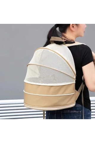 Genişletilebilir Alanlı Açık Tasarımlı Nefes Alabilen Kedi Taşıma Çantası Kahverengi