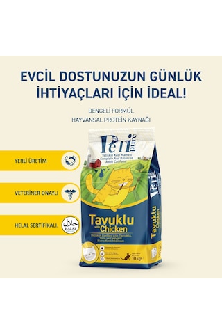 Petipure Tavuklu Kuru Yetişkin Kedi Maması 10 KG