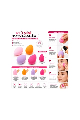 3b Trend 4 Lü Mini Yumurta Makyaj Süngeri Fondöten, Kapatıcı Ve Allık Uygulama Seti