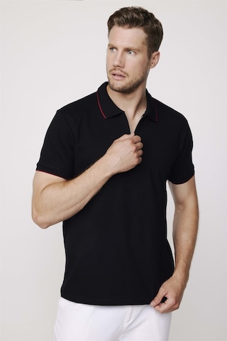 Tudors Erkek Polo Yaka Slim Fit Pamuk Fermuarlı Pike Siyah Tişört-27685-Siyah