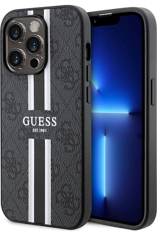 Apple Uyumlu iPhone 14 Pro Max Kılıf Guess Lisanslı Magsafe Şarj Özellikli 4g Şerit Tasarımlı Printed Kapak Siyah
