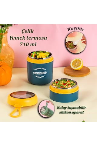 Porsima 66720 Çelik Yemek Termosu Lunch Box Yemek Kabı Sarı 710ml