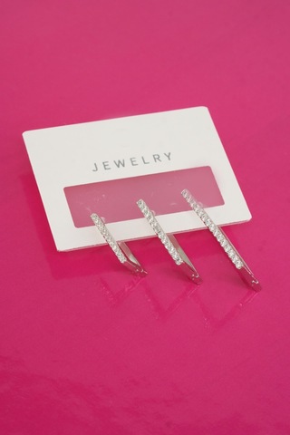 Byzeynaaksesuar Kadın Özel Tasarım Zirkon Taşlı 3'lü Minimal Küpe 0019 Çok Renkli