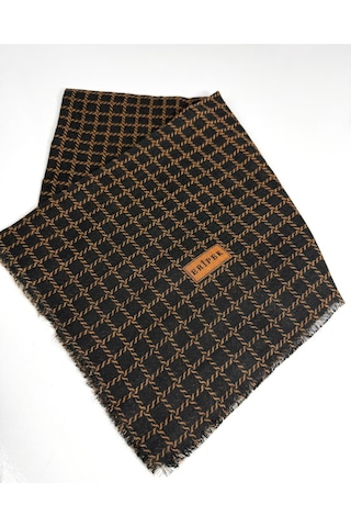 Eripek Desenli Flamalı Keten Eşarp- 06112 Siyah-Turuncu