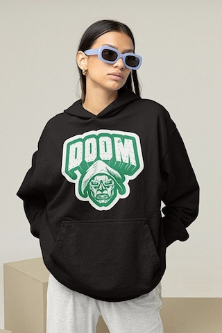 Sevbano Doctor Doom Marvel Karakter Baskılı Unisex Oversize Hoodie Siyah