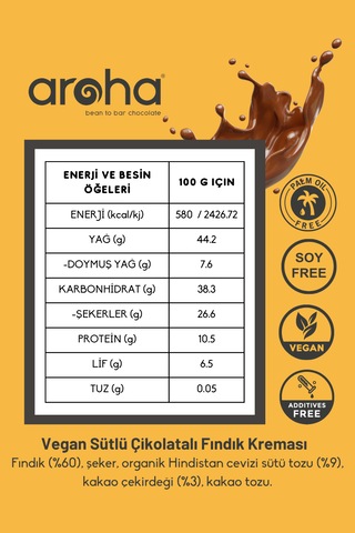 Vegan Sütlü Çikolatalı Fındık Kreması %60 Fındık- 180 G X 3 Adet