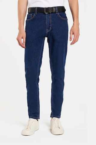 Tudors Erkek Slim Fit Yıkamalı Taşlamalı Esnek Kot Düz Paça Tapered Lacivert Pantolon-34830 Lacivert