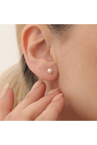 925 Ayar Gümüş Beyaz Kültür İncisi Hediye Çivi Küpe-5mm