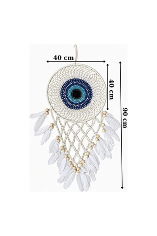 Nazar Motifli Düş Kapanı Rüya Kapanı Dream Catcher Beyaz Tüylü Bohem Duvar Süsü Bohem El Yapımı Düş Kapanı 53035216