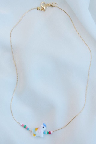 Murano Prenses Atı Cam Kolye Beyaz