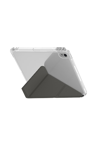 Apple Uyumlu iPad 11.nesil 2025 Kılıf Skinarma Kalemlikli Arkası Şeffaf Standlı Magnetik Zeta Kılıf Gri Kapaklı Kılıf