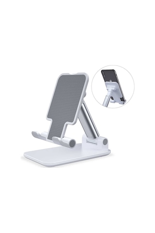 Beyaz Gümüş Katlanabilir Masaüstü Tablet Ve Telefon Tutucu Deskop Stand Rz-054 Beyaz-gümüş