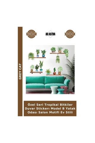 Özel Seri Tropikal Bitkiler Duvar Stickerı Model B Yatak Odası Salon Motifi Ev Stili Çok Renkli