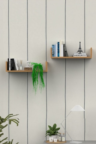 Ahşap Dekoratif Duvar Rafı İkili